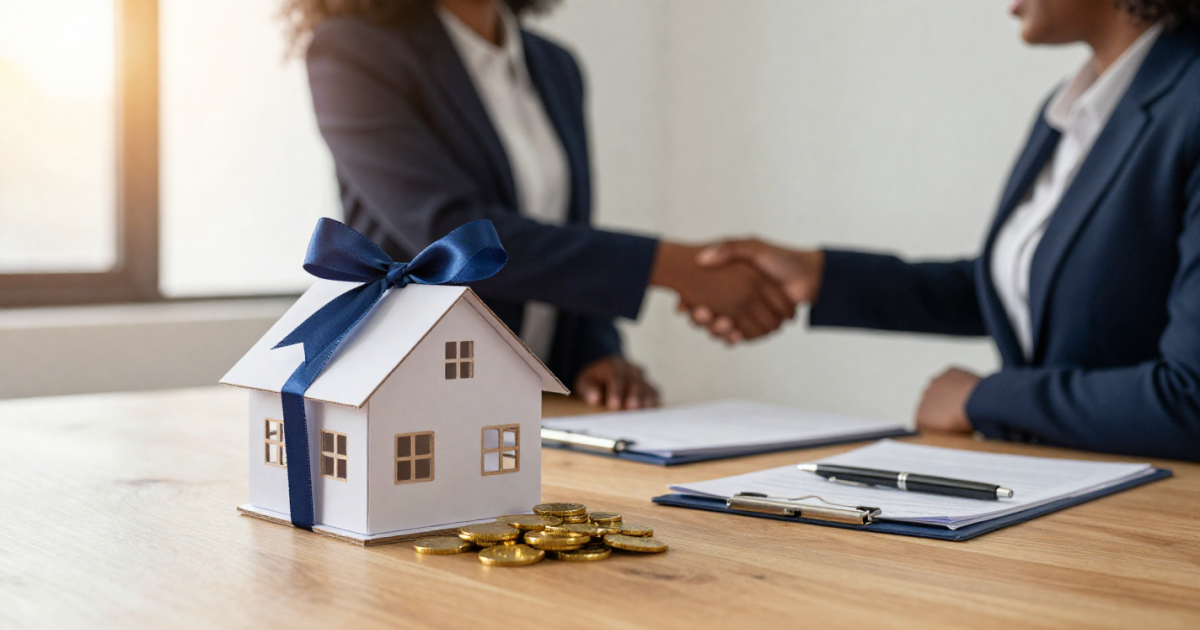 Maquete de casa com documentos e acordo financeiro, simbolizando o processo legal e seguro para vender imóvel de herança em Guarulhos.