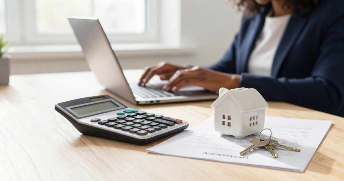 Calculadora financeira, chaves e contrato aprovado, representando a assessoria para financiamento de imóveis em Guarulhos com as melhores taxas bancárias.